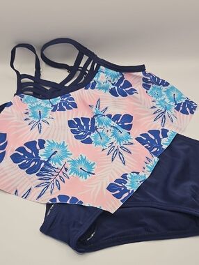 Pink Floral & Navy Girls Swim Bikini